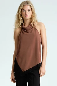 Lace-Trimmed Halterneck Top