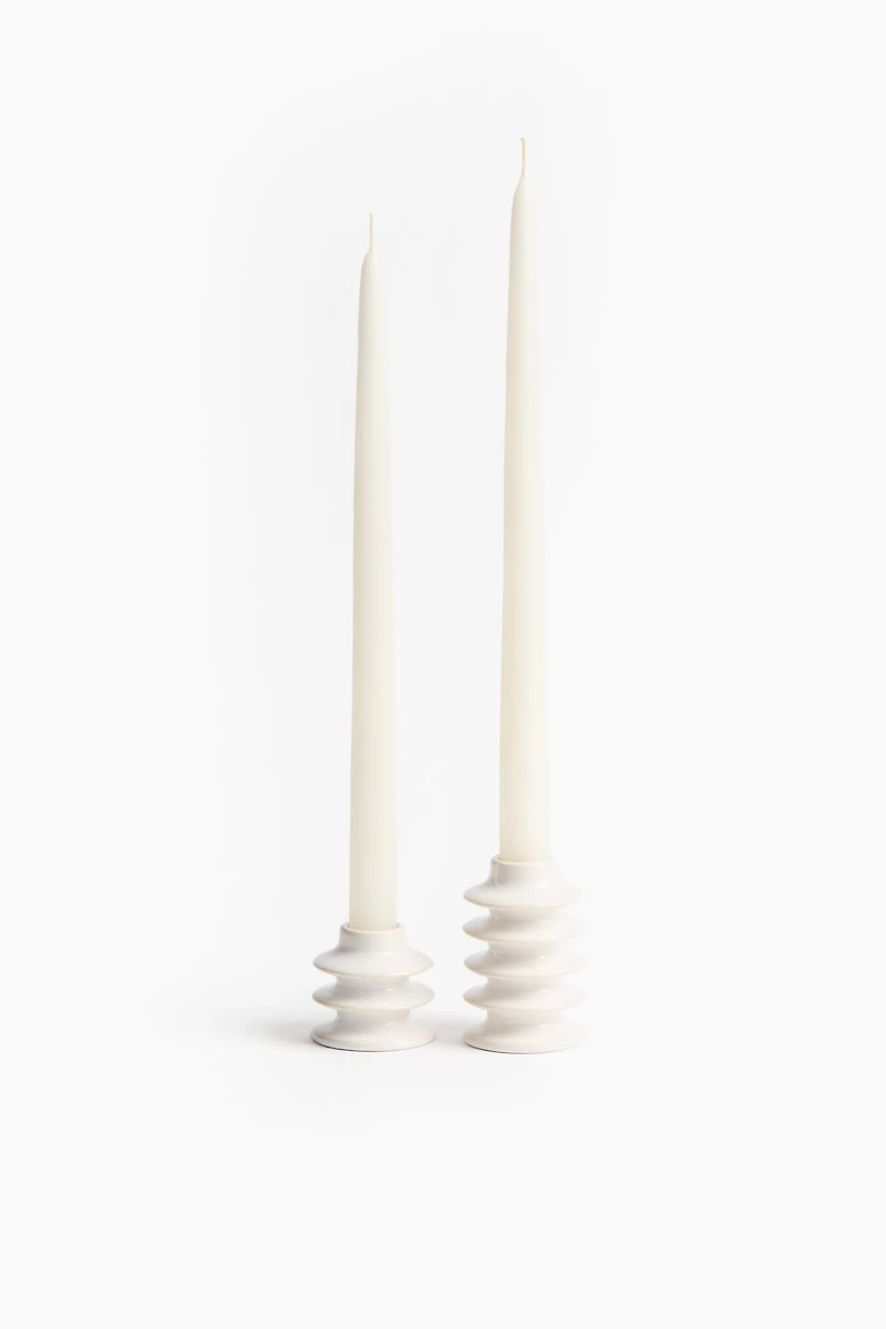 2-Piece Stoneware Candlestick Set