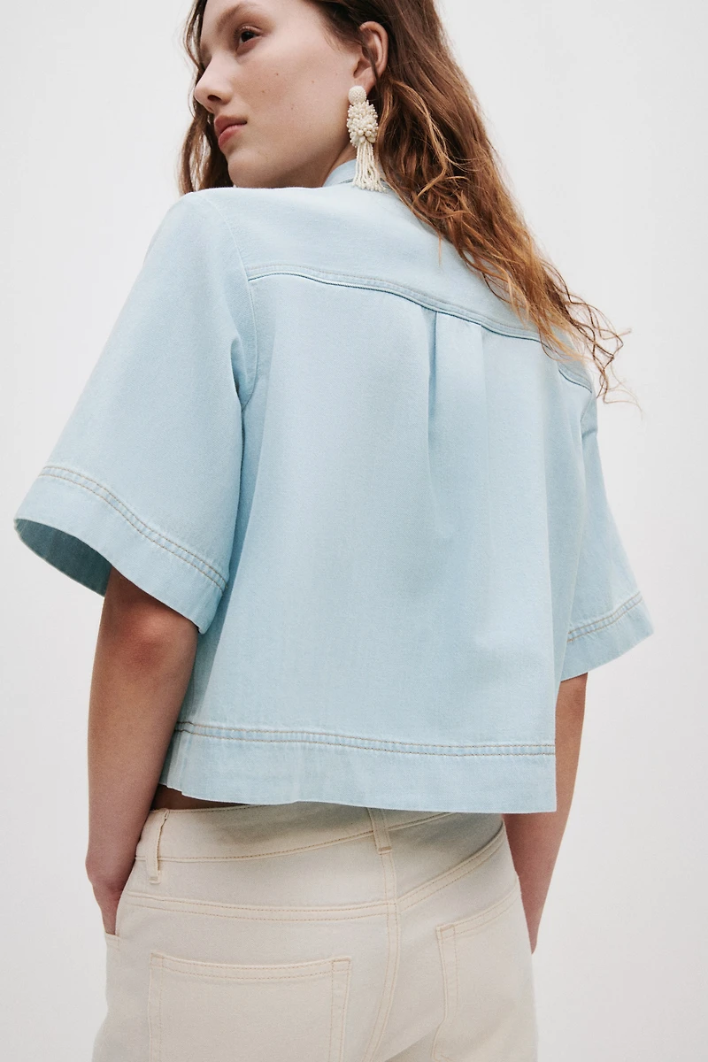 Short-Sleeved Denim Shirt