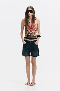 Raw-Edge Denim Shorts