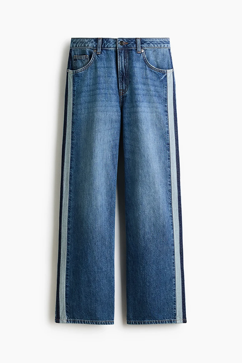 Wide Regular Jeans with Side Stripes