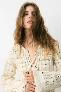Crochet-Look Tunic Dress