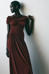 Draped Off-the-Shoulder Jersey Dress