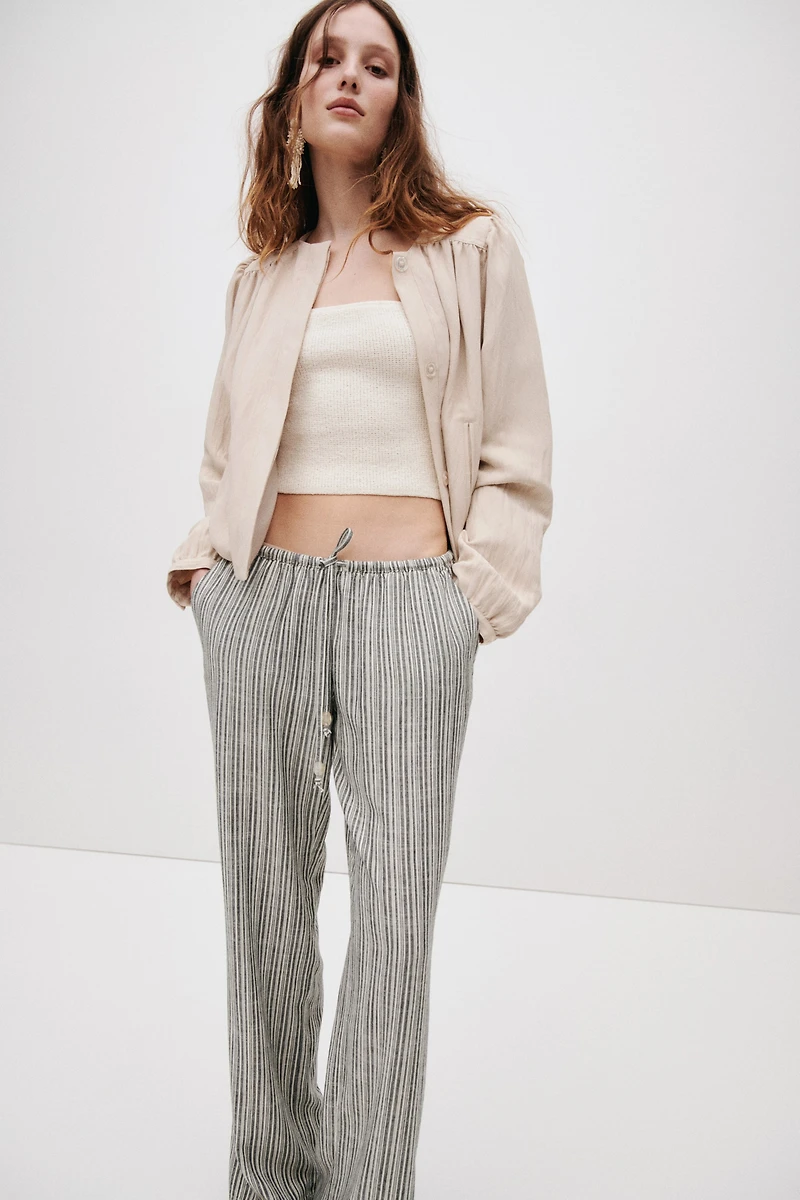 Linen-Blend Drawstring Pants