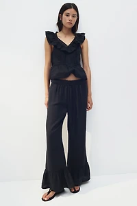 Ruffle-Trimmed Drawstring Pants