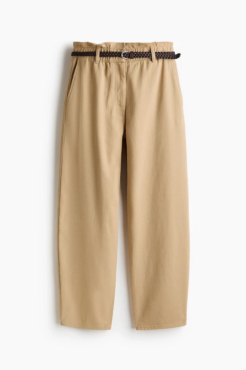 Belted Barrel-Leg Pants