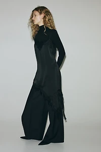 Lace-Trimmed Satin Slip Dress