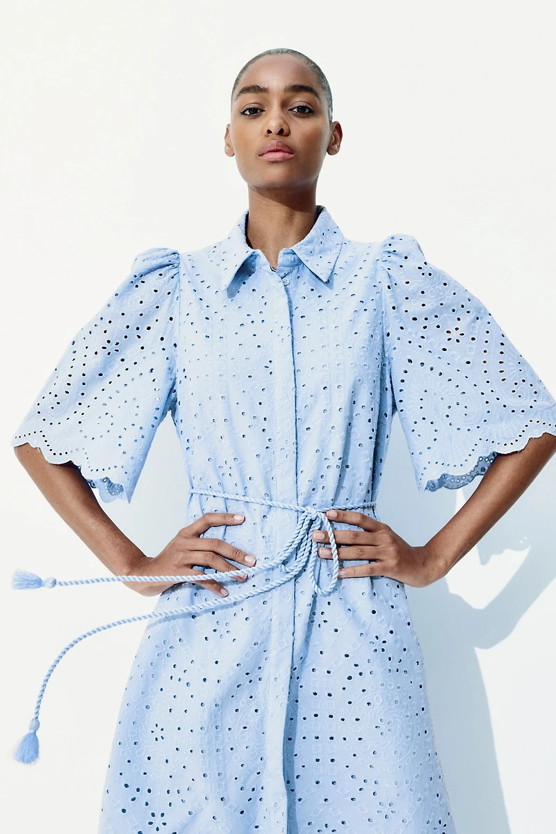 Eyelet Embroidered Shirt Dress