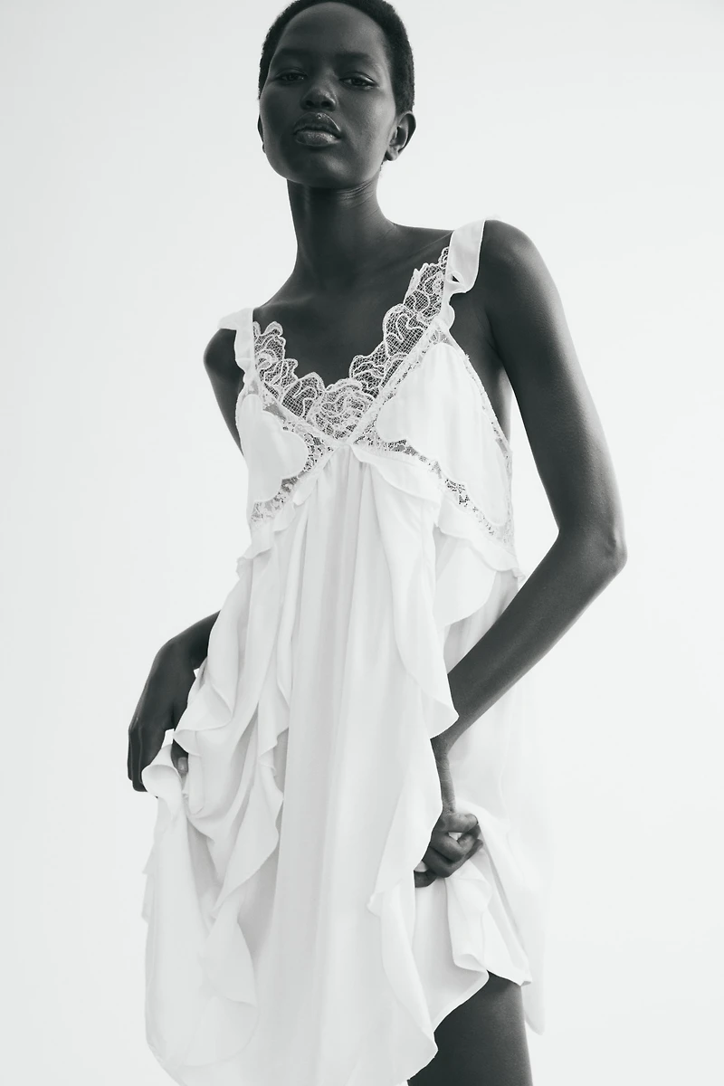 Flounced Lace-Trimmed Dress