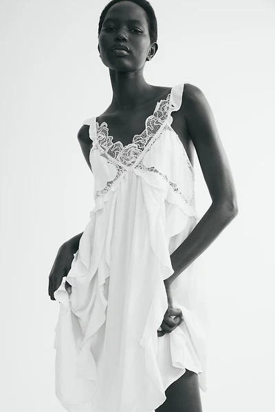 Flounced Lace-Trimmed Dress