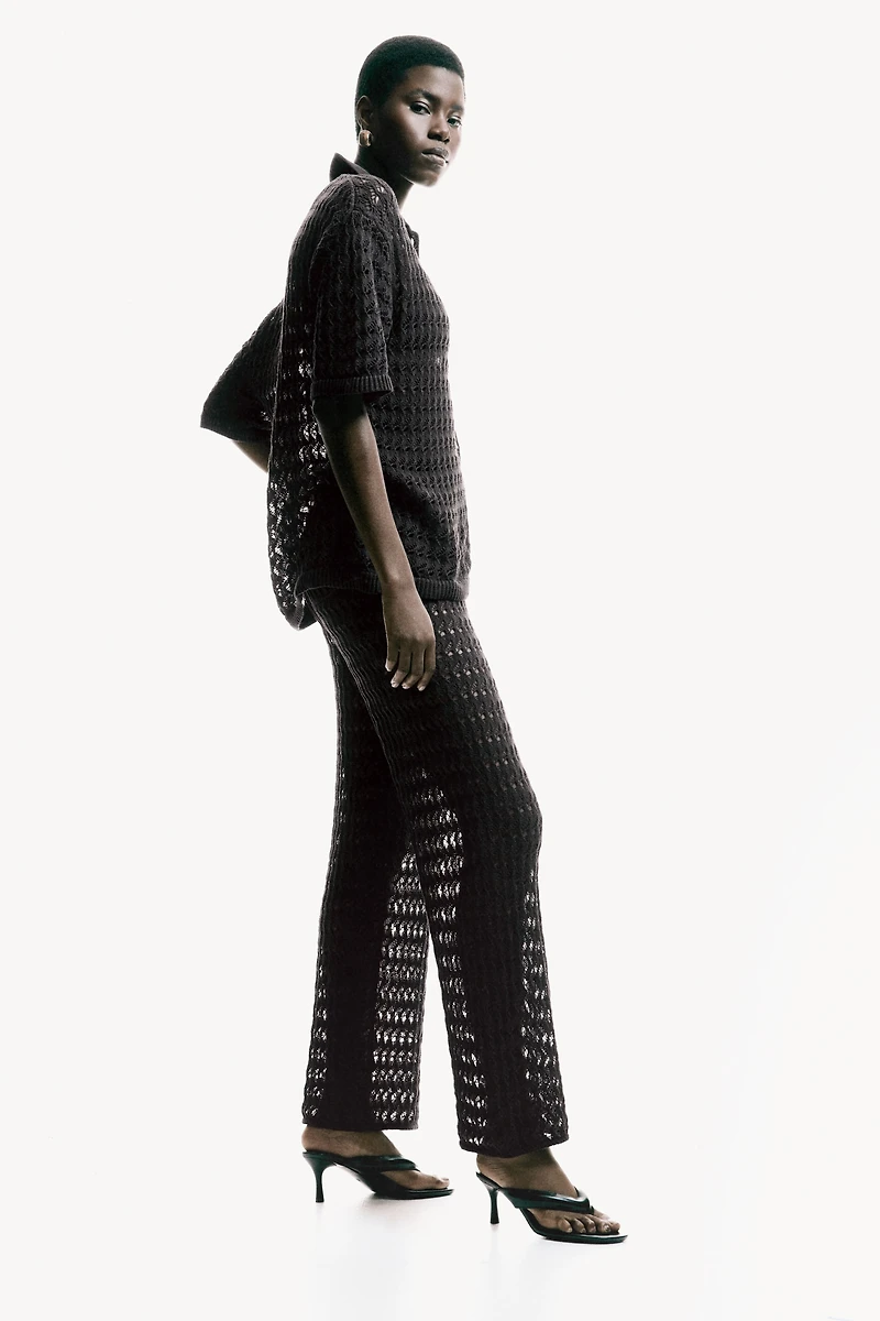 Crochet-Look Cotton Pants