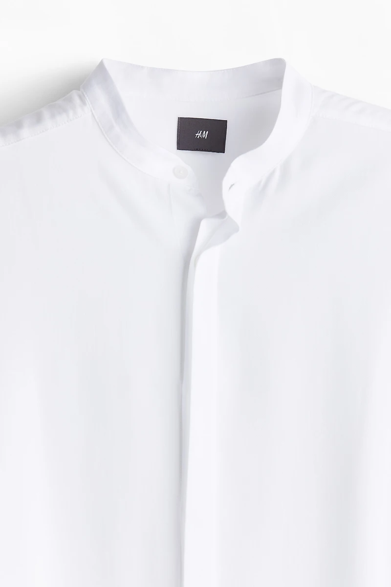 Regular Fit Lyocell Band-Collar Shirt