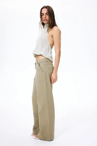 Wide-Leg Twill Pants