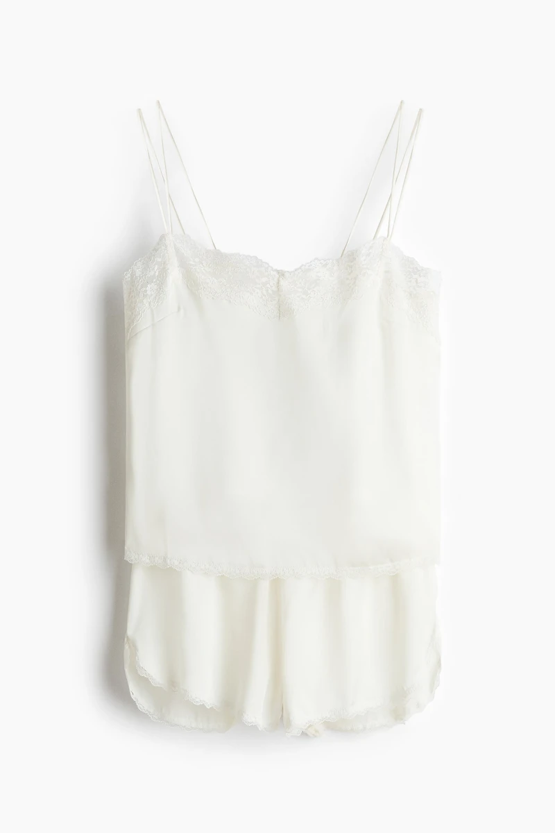 Lace-Trimmed Satin Pajamas