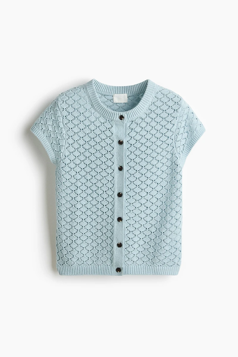 Cap-Sleeved Pointelle-Knit Cardigan