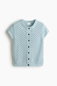 Cap-Sleeved Pointelle-Knit Cardigan