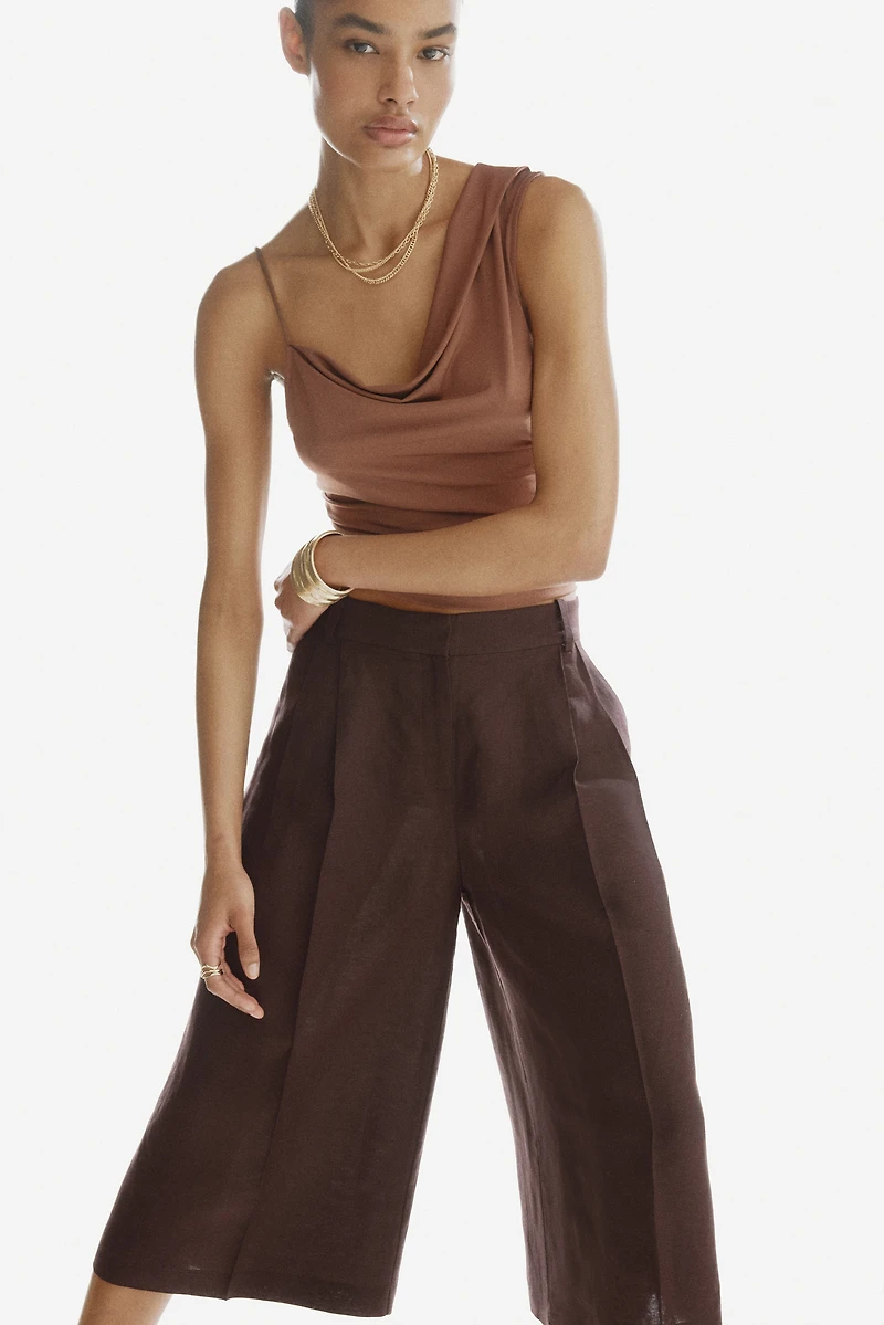 Wide-Leg Linen-Blend Culottes
