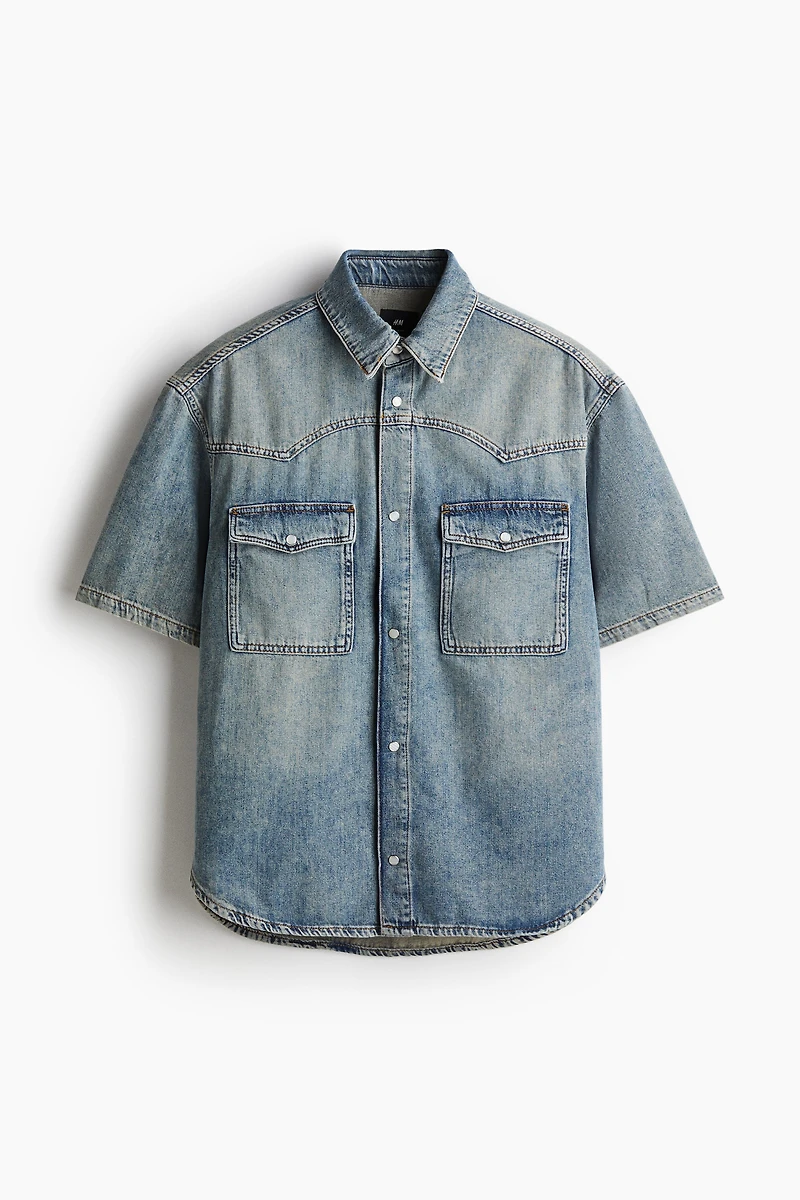 Loose-Fit Short-Sleeved Denim Shirt