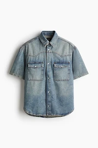 Loose-Fit Short-Sleeved Denim Shirt