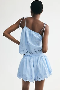 Pull-On Shorts with Eyelet Embroidery