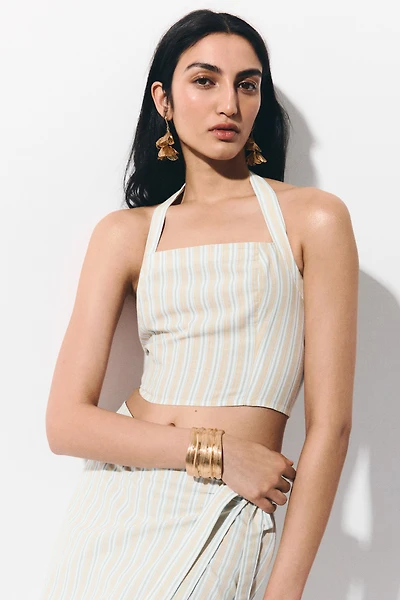 Linen-Blend Halterneck Top