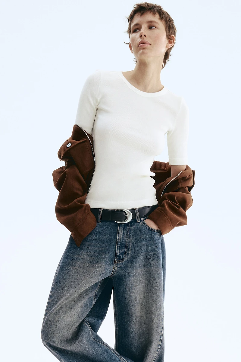 Haut côtelé en soie mélangée