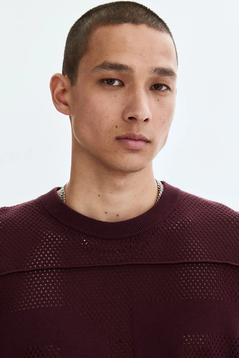 Boxy Relaxed-Fit Open-Knit T-Shirt