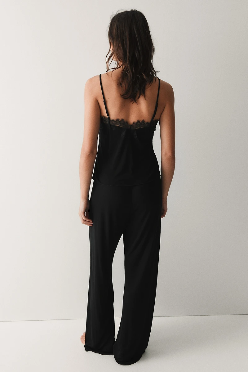 Lace-Trimmed Jersey Pajamas