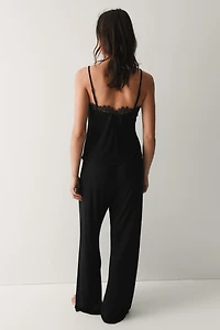 Lace-Trimmed Jersey Pajamas