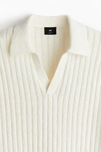 Loose Fit Rib-Knit Polo Shirt