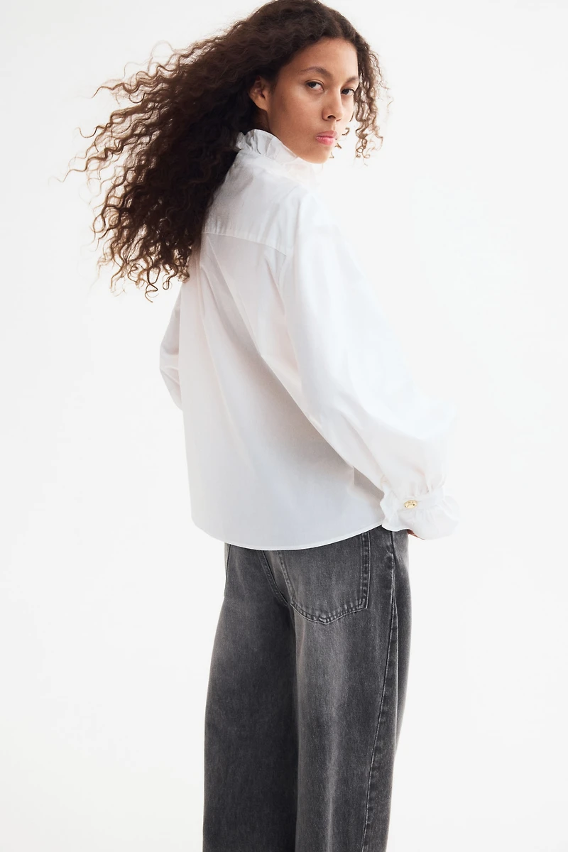 Ruffle-Trimmed Cotton Blouse
