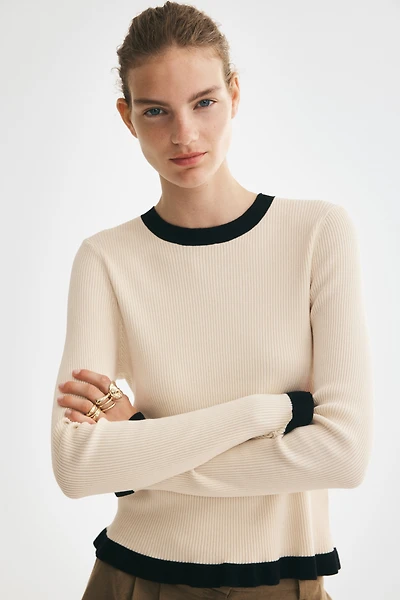 Ruffle-Trimmed Rib-Knit Top