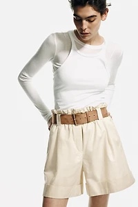 Linen-Blend Paper-Bag Shorts