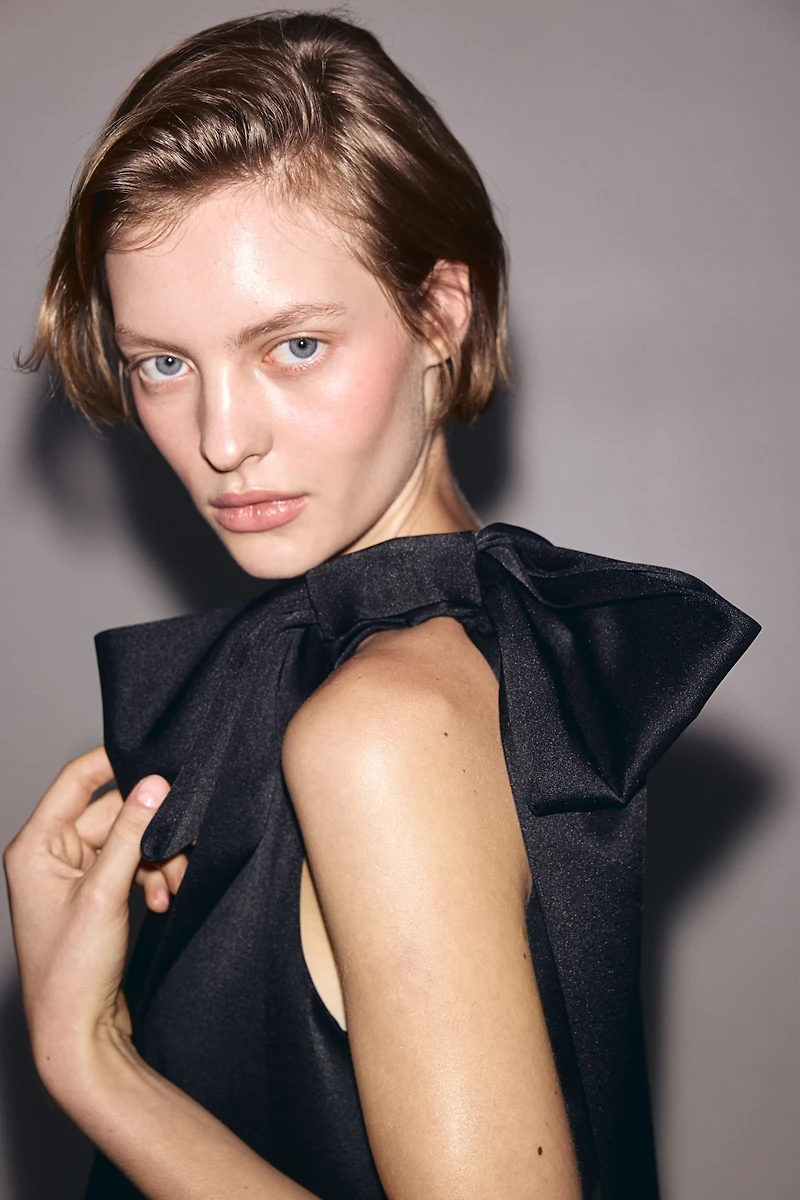 Bow-Detail One-Shoulder Dress