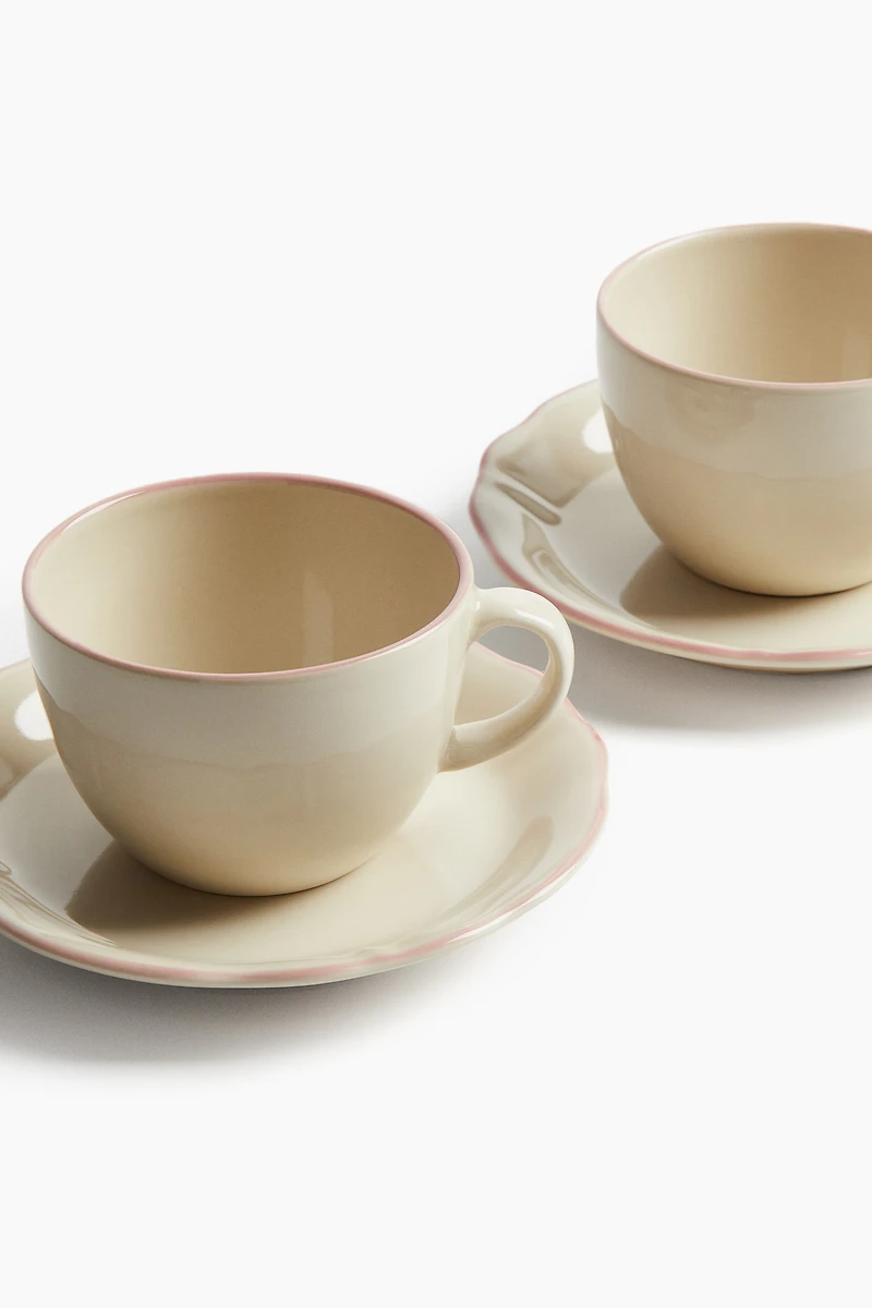 Lot de 2 tasses et soucoupes en grès cérame