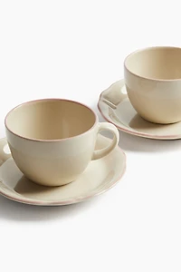 Lot de 2 tasses et soucoupes en grès cérame