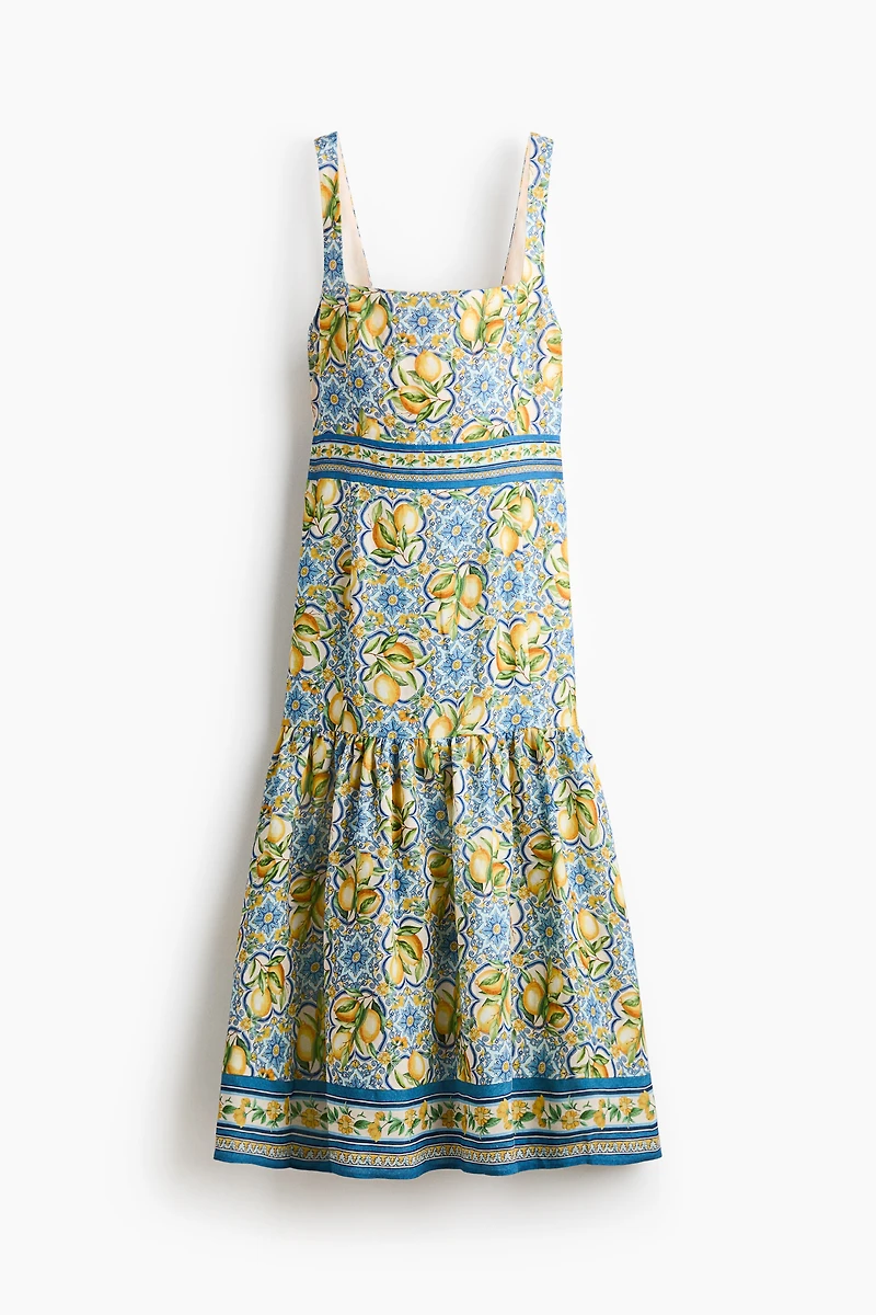 Linen-Blend Tie-Detail Dress