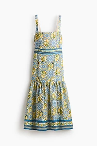 Linen-Blend Tie-Detail Dress