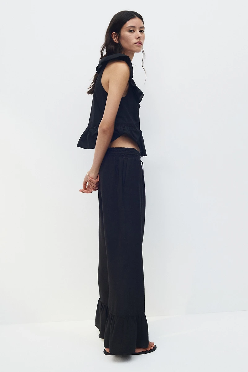 Ruffle-Trimmed Drawstring Pants