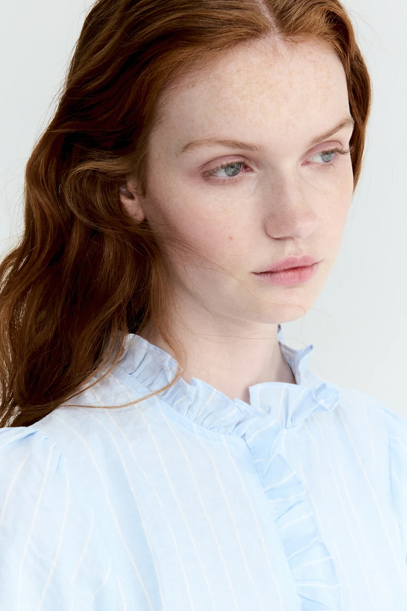 Ruffle-Trimmed Cotton Blouse