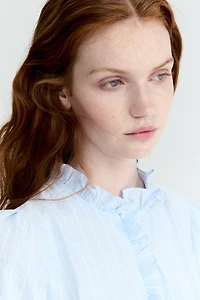 Ruffle-Trimmed Cotton Blouse