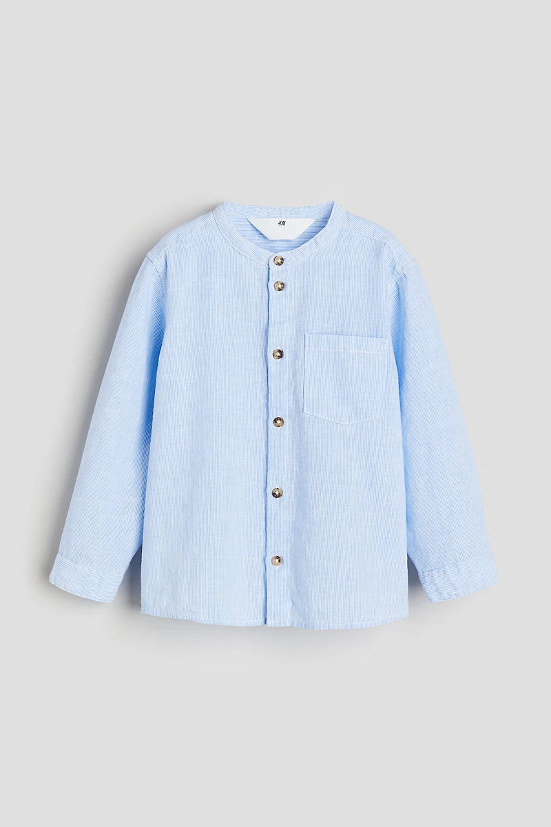 Linen-blend Band Collar Shirt