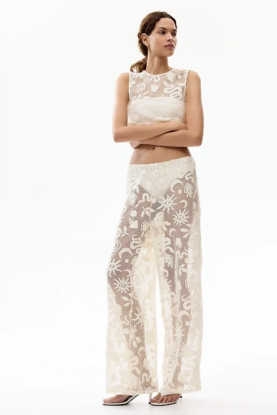 Motif-Detail Mesh Pants