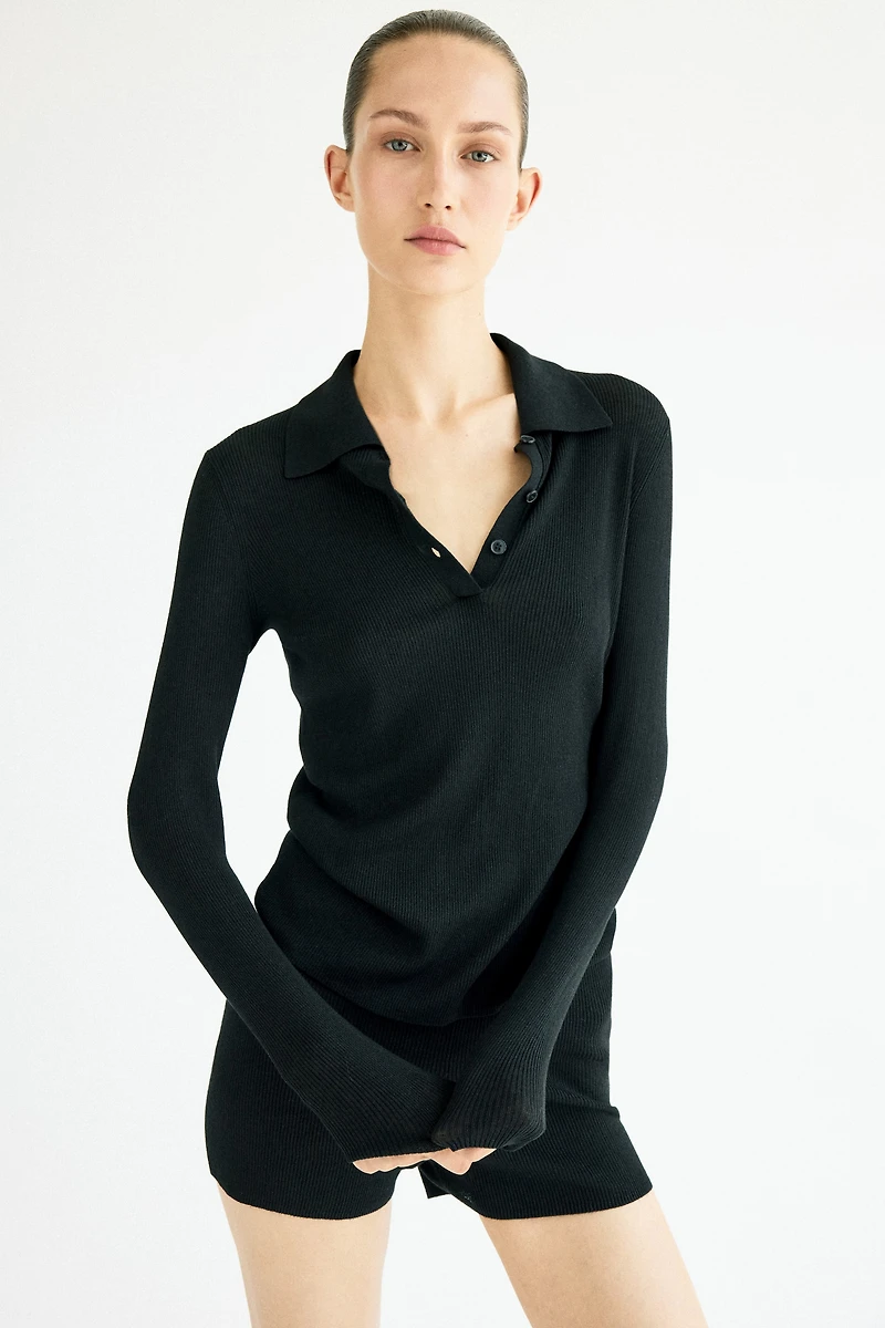 Rib-Knit Polo Shirt