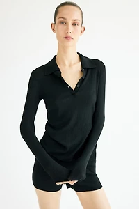 Rib-Knit Polo Shirt