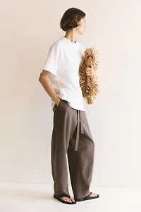 Tie-Belt Barrel-Leg Pants