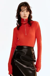 Haut à col fermeture éclair en laine