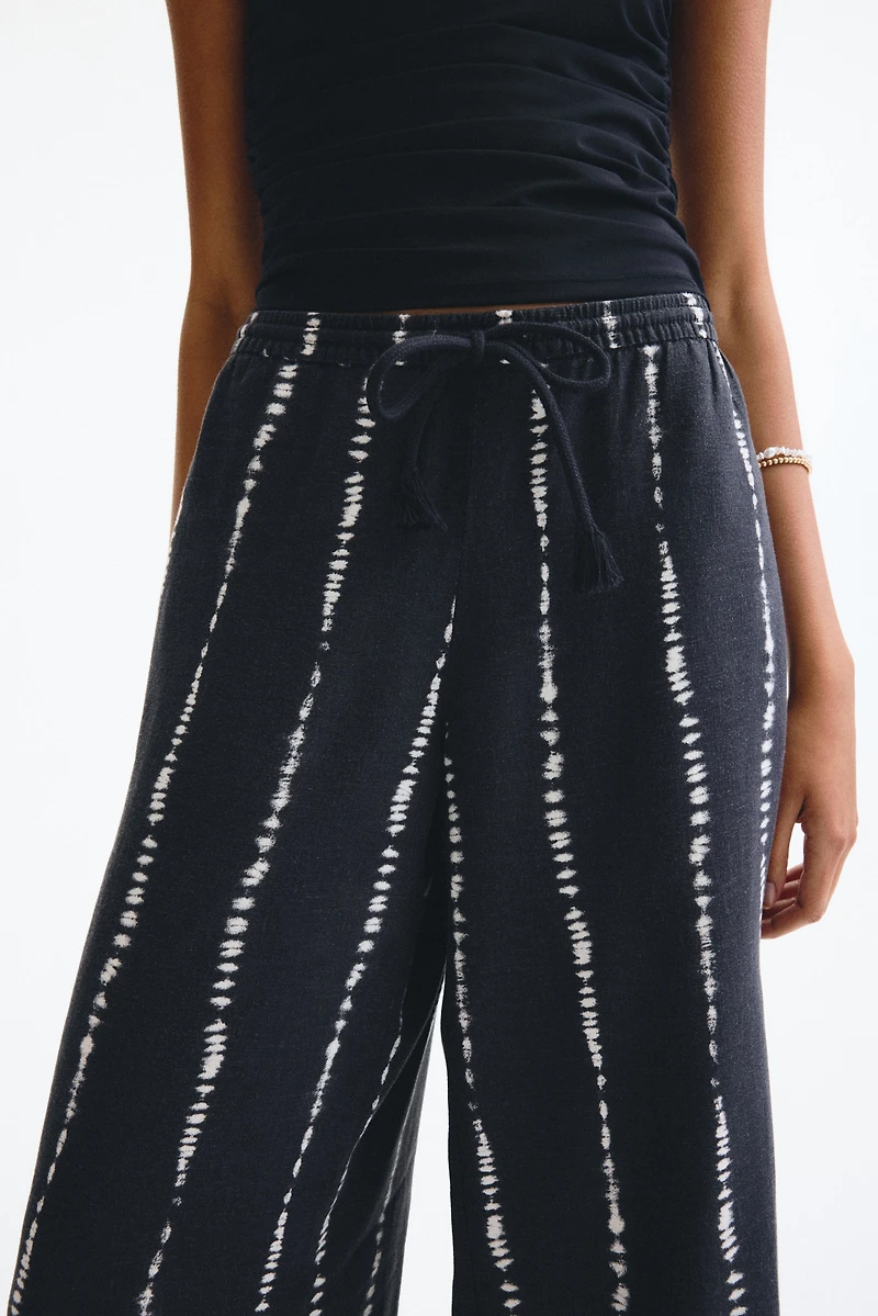 Linen-Blend Drawstring Pants
