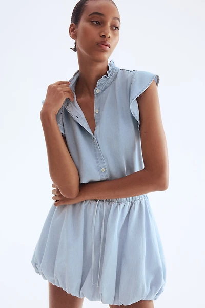 Ruffle-Trimmed Denim Blouse