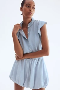 Ruffle-Trimmed Denim Blouse